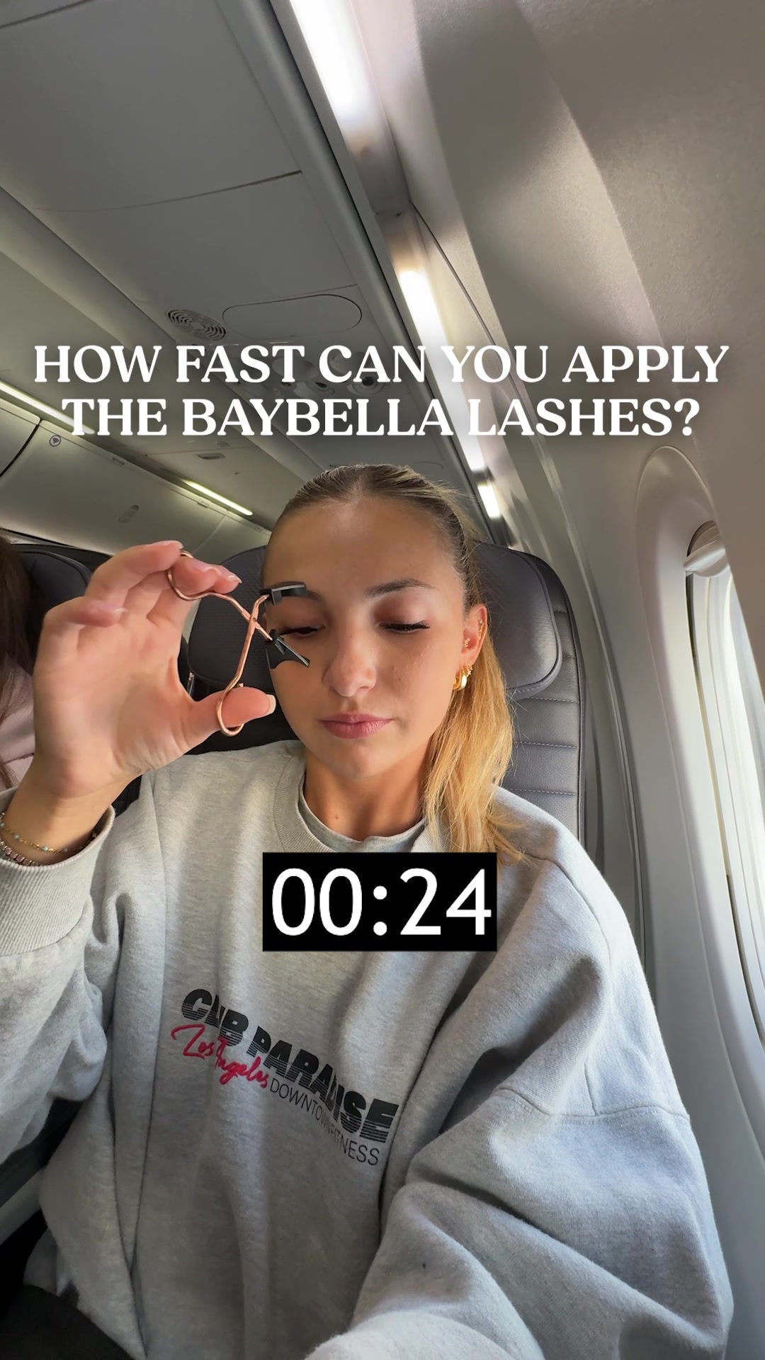 Baybella® UGC — how fast can you apply the lashes, airplane scene